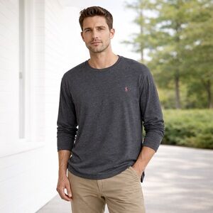 Polo Ralph Lauren Men’s Custom Fit Heathered Charcoal Long Sleeve Crewneck XL